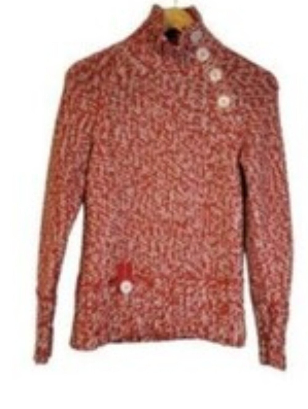 Red Marled Knit Lole Sweater with Button Neck